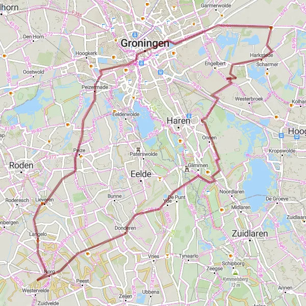 Map miniature of "The Onnen-Scharmer Gravel Route" cycling inspiration in Groningen, Netherlands. Generated by Tarmacs.app cycling route planner