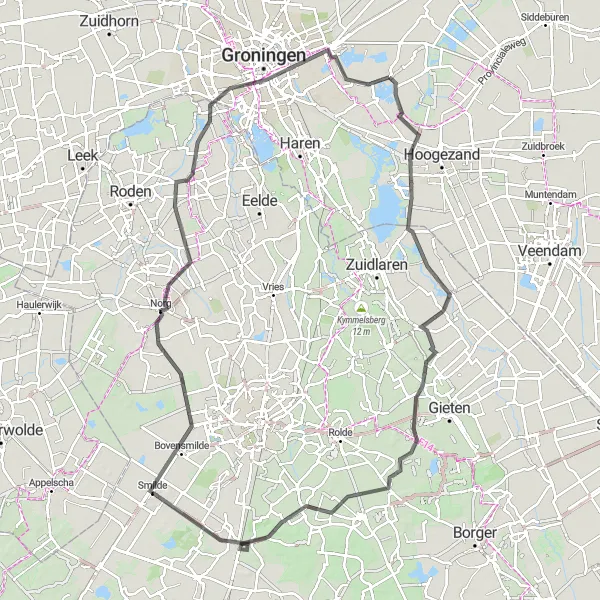 Map miniature of "Groningen Countryside Exploration" cycling inspiration in Groningen, Netherlands. Generated by Tarmacs.app cycling route planner