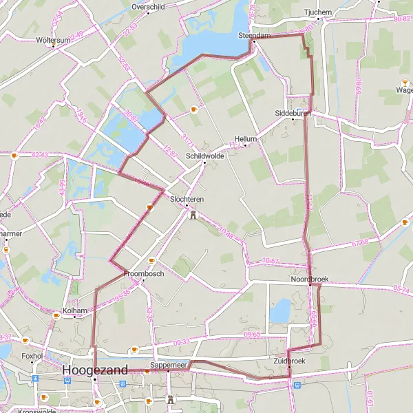 Map miniature of "Hoogezand Gravel Adventure" cycling inspiration in Groningen, Netherlands. Generated by Tarmacs.app cycling route planner