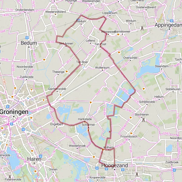 Map miniature of "Hoogezand Adventure" cycling inspiration in Groningen, Netherlands. Generated by Tarmacs.app cycling route planner