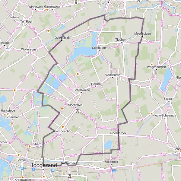 Map miniature of "Hoogezand Circular Road Route" cycling inspiration in Groningen, Netherlands. Generated by Tarmacs.app cycling route planner