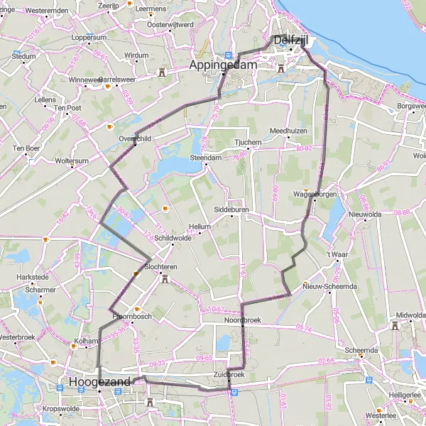 Miniatuurkaart van de fietsinspiratie "Ontdekkingstocht langs Hanging Kitchens en Uiterburen" in Groningen, Netherlands. Gemaakt door de Tarmacs.app fietsrouteplanner