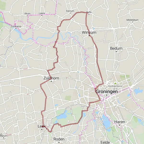 Map miniature of "Rural Gravel Exploration" cycling inspiration in Groningen, Netherlands. Generated by Tarmacs.app cycling route planner