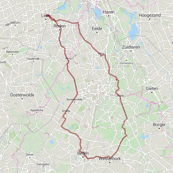Miniatuurkaart van de fietsinspiratie "Avontuurlijke gravelroute door Drenthe" in Groningen, Netherlands. Gemaakt door de Tarmacs.app fietsrouteplanner