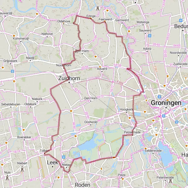 Miniatuurkaart van de fietsinspiratie "Grindwegen route door Noord-Groningen" in Groningen, Netherlands. Gemaakt door de Tarmacs.app fietsrouteplanner