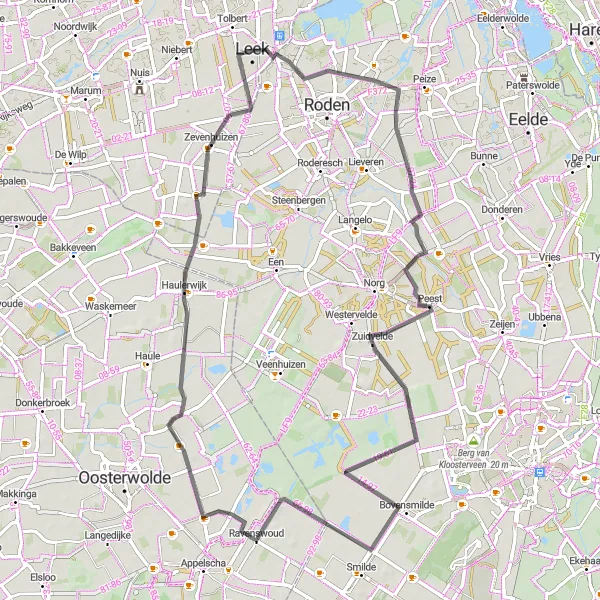 Map miniature of "Leek Rural Ride" cycling inspiration in Groningen, Netherlands. Generated by Tarmacs.app cycling route planner