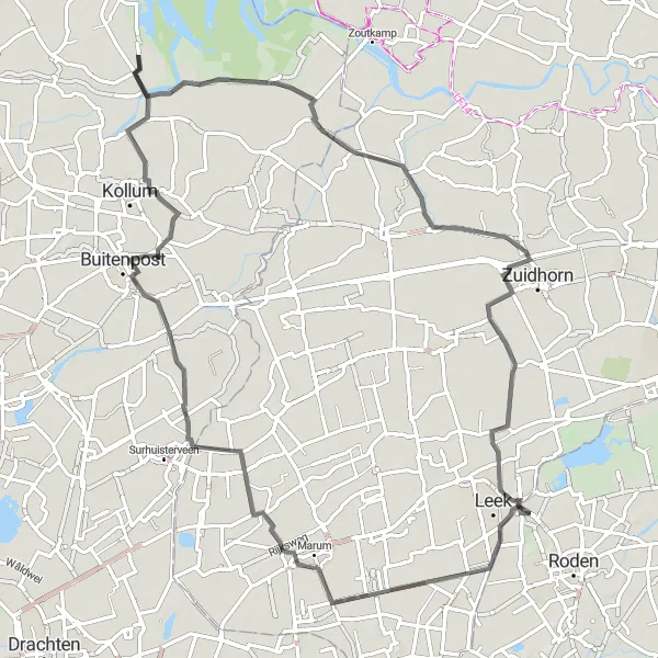 Miniatuurkaart van de fietsinspiratie "Rondrit langs Jonkersvaart en Kommerzijl" in Groningen, Netherlands. Gemaakt door de Tarmacs.app fietsrouteplanner