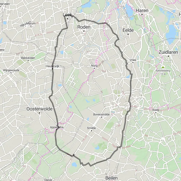 Map miniature of "Exploring Drenthe's Natural Beauties" cycling inspiration in Groningen, Netherlands. Generated by Tarmacs.app cycling route planner