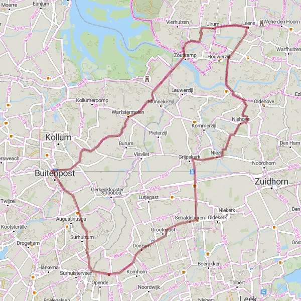 Miniatuurkaart van de fietsinspiratie "Fietstocht naar Niezijl en Krabburen" in Groningen, Netherlands. Gemaakt door de Tarmacs.app fietsrouteplanner