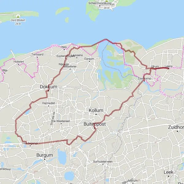 Miniatuurkaart van de fietsinspiratie "Lange gravelroute naar Lauwersoog en Dokkum" in Groningen, Netherlands. Gemaakt door de Tarmacs.app fietsrouteplanner
