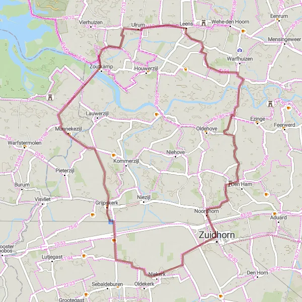 Miniatuurkaart van de fietsinspiratie "Gravelroute naar Barnwerd en Ulrum" in Groningen, Netherlands. Gemaakt door de Tarmacs.app fietsrouteplanner