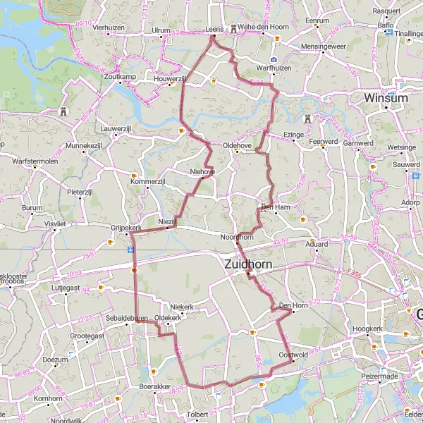 Map miniature of "Zuidhorn Gravel Adventure" cycling inspiration in Groningen, Netherlands. Generated by Tarmacs.app cycling route planner