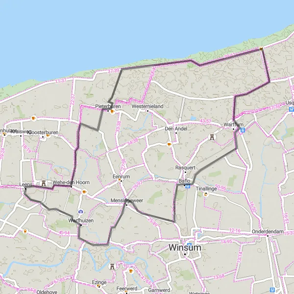 Map miniature of "Nijenklooster to Luchtwachttoren 7O1 Road Ride" cycling inspiration in Groningen, Netherlands. Generated by Tarmacs.app cycling route planner