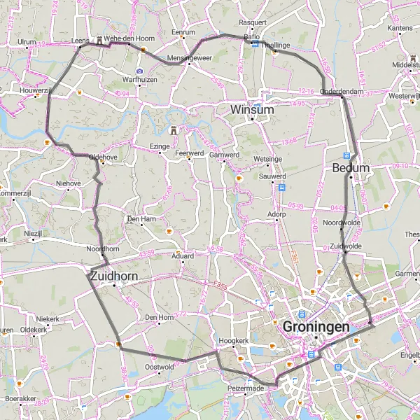 Map miniature of "Discovering Rural Groningen" cycling inspiration in Groningen, Netherlands. Generated by Tarmacs.app cycling route planner