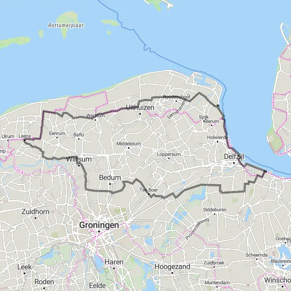 Map miniature of "Coastal Delights and Countryside Charms" cycling inspiration in Groningen, Netherlands. Generated by Tarmacs.app cycling route planner