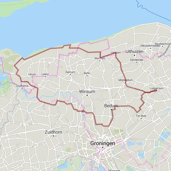 Miniatuurkaart van de fietsinspiratie "Groninger Kleiroute" in Groningen, Netherlands. Gemaakt door de Tarmacs.app fietsrouteplanner