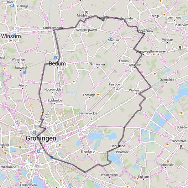 Map miniature of "Exploring Groningen's Countryside" cycling inspiration in Groningen, Netherlands. Generated by Tarmacs.app cycling route planner