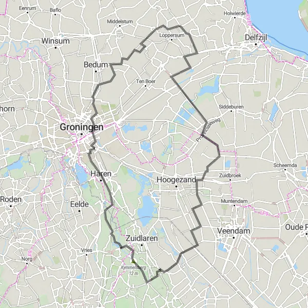 Map miniature of "Wirdum Loop" cycling inspiration in Groningen, Netherlands. Generated by Tarmacs.app cycling route planner