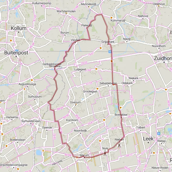 Miniatuurkaart van de fietsinspiratie "De Marum Gravelroute" in Groningen, Netherlands. Gemaakt door de Tarmacs.app fietsrouteplanner