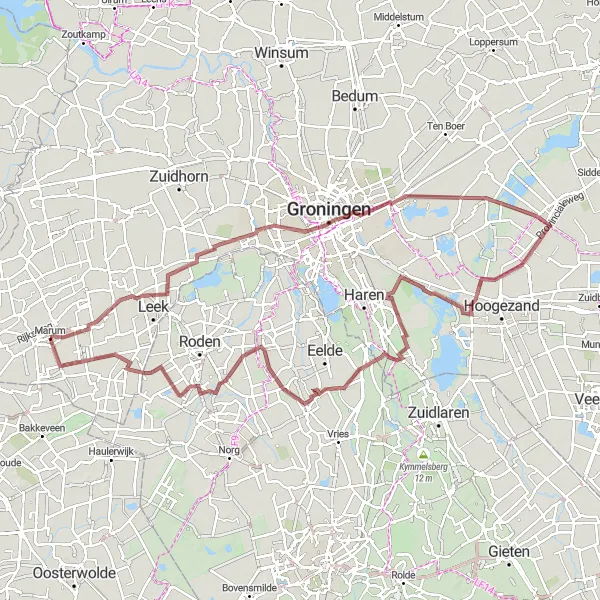Map miniature of "Groningen's Gravel Adventure: De Poffert to Jonkersvaart" cycling inspiration in Groningen, Netherlands. Generated by Tarmacs.app cycling route planner