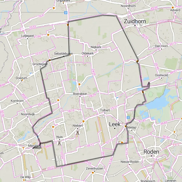 Map miniature of "Scenic Road Cycling to Sebaldeburen and Enumatil" cycling inspiration in Groningen, Netherlands. Generated by Tarmacs.app cycling route planner
