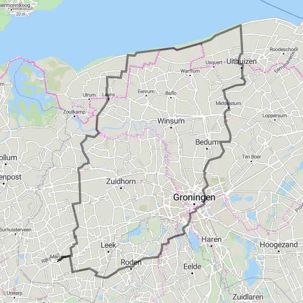 Map miniature of "Oude Riet to Jonkersvaart Road Cycling Route" cycling inspiration in Groningen, Netherlands. Generated by Tarmacs.app cycling route planner