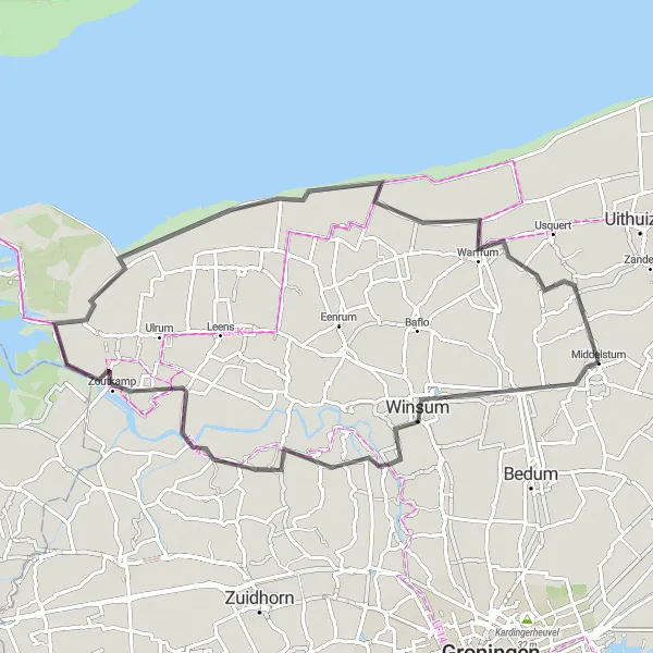 Map miniature of "Scenic Ride to Garnwerd and Zoutkamp" cycling inspiration in Groningen, Netherlands. Generated by Tarmacs.app cycling route planner