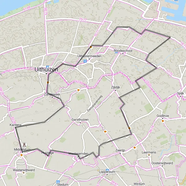 Map miniature of "Discovering Uithuizen and Oudeschip" cycling inspiration in Groningen, Netherlands. Generated by Tarmacs.app cycling route planner
