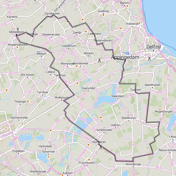 Map miniature of "Countryside Road Trip" cycling inspiration in Groningen, Netherlands. Generated by Tarmacs.app cycling route planner