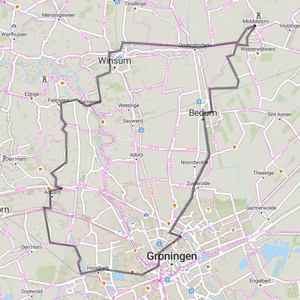 Map miniature of "The Martinitoren and Hoge der Aa" cycling inspiration in Groningen, Netherlands. Generated by Tarmacs.app cycling route planner