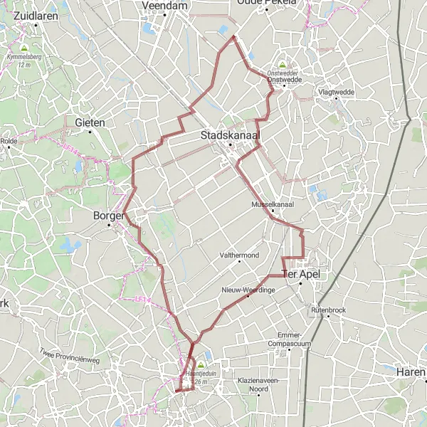 Miniatuurkaart van de fietsinspiratie "Graveltocht door Valthe en Gasselternijveen" in Groningen, Netherlands. Gemaakt door de Tarmacs.app fietsrouteplanner