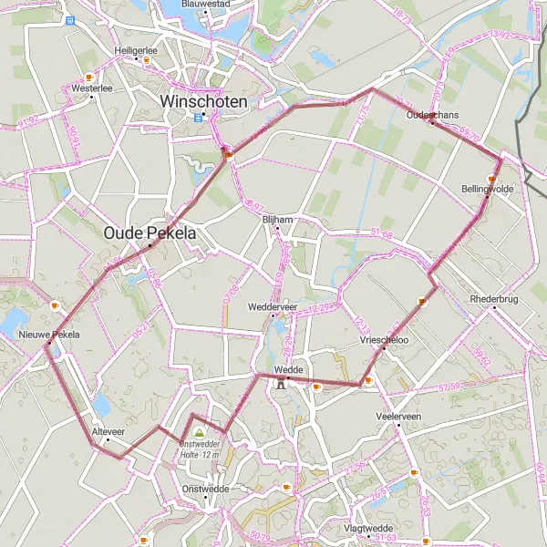 Miniatuurkaart van de fietsinspiratie "Fietsen door Oudeschans en Wedde" in Groningen, Netherlands. Gemaakt door de Tarmacs.app fietsrouteplanner