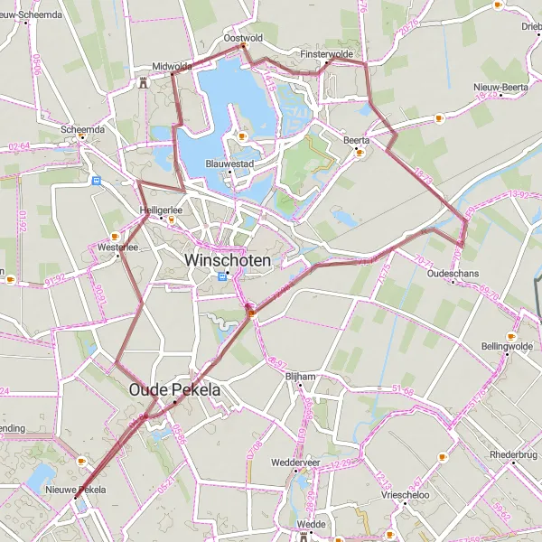 Miniatuurkaart van de fietsinspiratie "Ontdek de Natuur rondom Westerlee en Oostwold" in Groningen, Netherlands. Gemaakt door de Tarmacs.app fietsrouteplanner