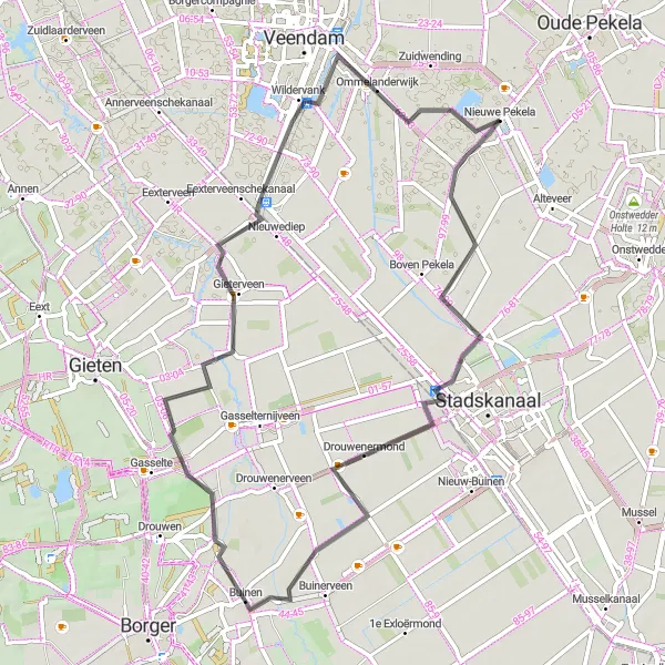 Map miniature of "Rolling Landscapes" cycling inspiration in Groningen, Netherlands. Generated by Tarmacs.app cycling route planner