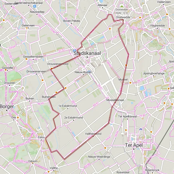 Map miniature of "From Mussel to Onstwedde" cycling inspiration in Groningen, Netherlands. Generated by Tarmacs.app cycling route planner