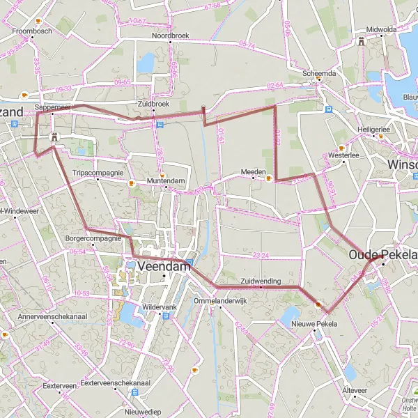 Miniatuurkaart van de fietsinspiratie "Gravelroute Zuidwending - Bovenstreek" in Groningen, Netherlands. Gemaakt door de Tarmacs.app fietsrouteplanner