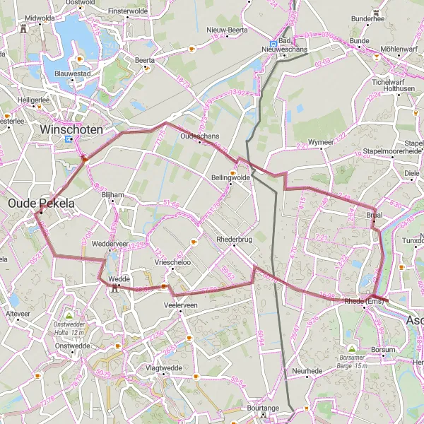 Map miniature of "Mystical Eastern Groningen Gravel Loop" cycling inspiration in Groningen, Netherlands. Generated by Tarmacs.app cycling route planner