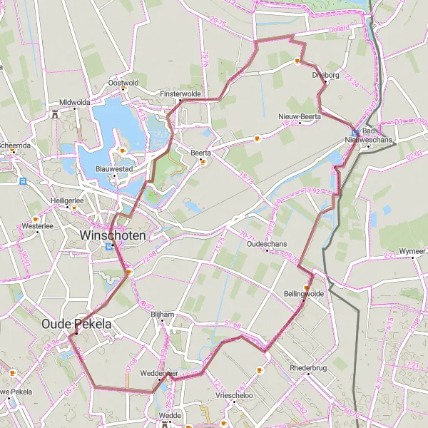 Map miniature of "Western Groningen Gravel Loop" cycling inspiration in Groningen, Netherlands. Generated by Tarmacs.app cycling route planner