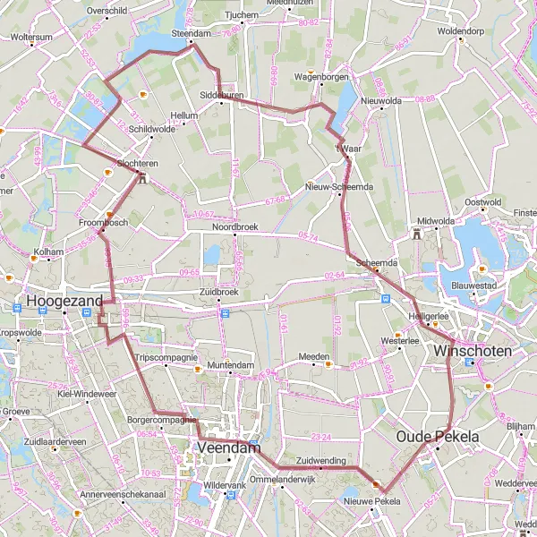 Map miniature of "Ommelanderwijk and Beyond" cycling inspiration in Groningen, Netherlands. Generated by Tarmacs.app cycling route planner