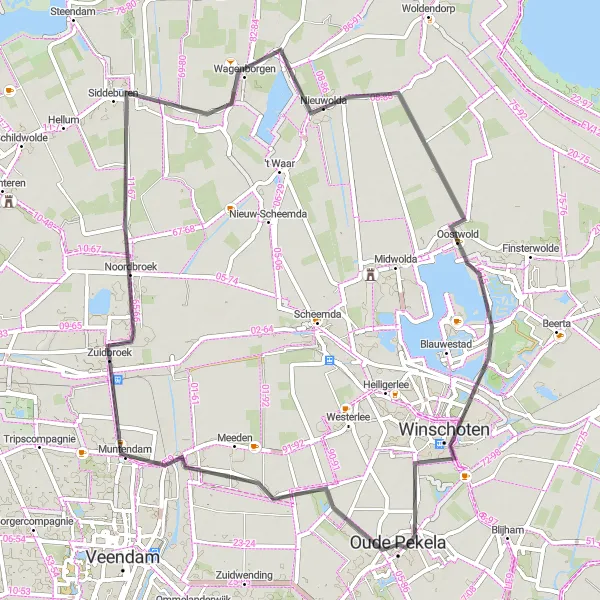 Miniatuurkaart van de fietsinspiratie "Wegroute Meeden - Winschoten" in Groningen, Netherlands. Gemaakt door de Tarmacs.app fietsrouteplanner