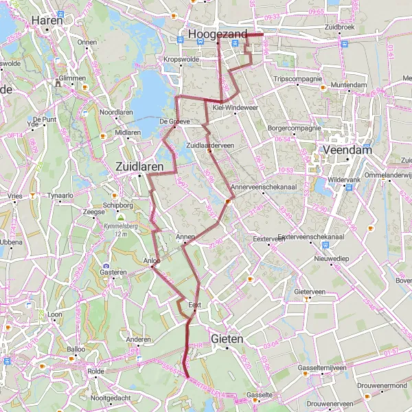 Miniatuurkaart van de fietsinspiratie "Gravelroute Leinwijk - Hoogezand" in Groningen, Netherlands. Gemaakt door de Tarmacs.app fietsrouteplanner