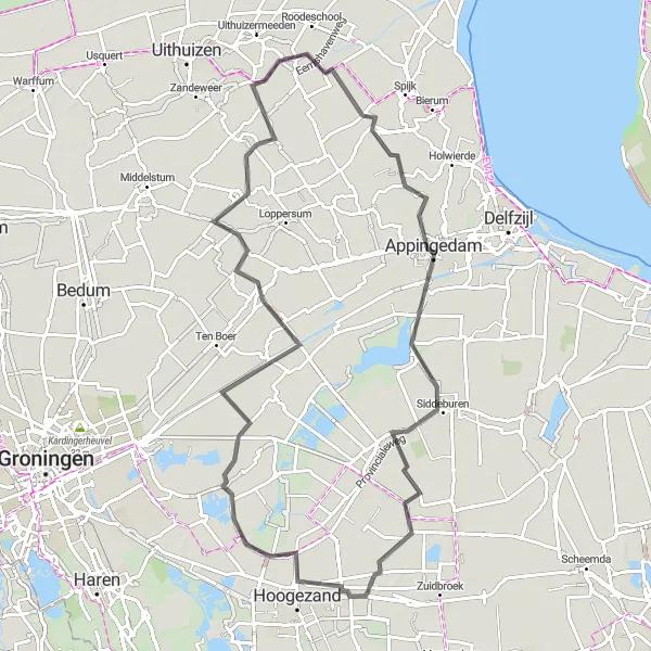 Miniatuurkaart van de fietsinspiratie "Rondje Harkstede - Appingedam" in Groningen, Netherlands. Gemaakt door de Tarmacs.app fietsrouteplanner