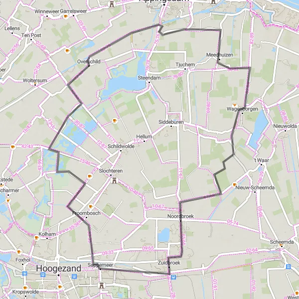 Map miniature of "Sappemeer - Zuidbroek Road Route" cycling inspiration in Groningen, Netherlands. Generated by Tarmacs.app cycling route planner