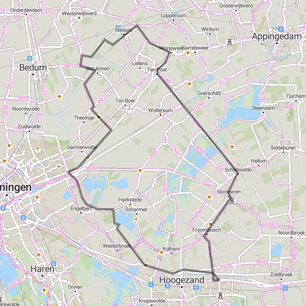 Map miniature of "The Serene Side of Groningen" cycling inspiration in Groningen, Netherlands. Generated by Tarmacs.app cycling route planner