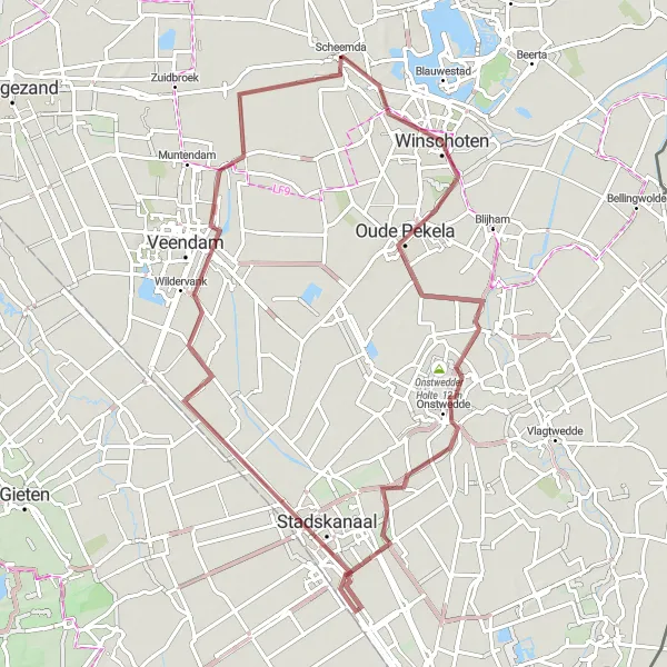 Miniatuurkaart van de fietsinspiratie "Scheemda - Wildervank grindroute" in Groningen, Netherlands. Gemaakt door de Tarmacs.app fietsrouteplanner