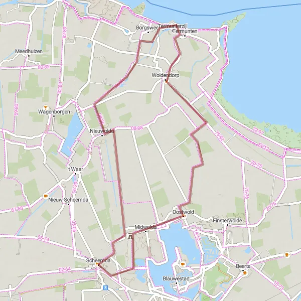 Miniatuurkaart van de fietsinspiratie "Groningen Kust Grind Route" in Groningen, Netherlands. Gemaakt door de Tarmacs.app fietsrouteplanner