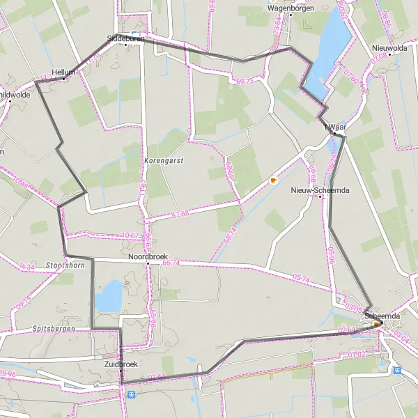 Miniatuurkaart van de fietsinspiratie "Zuidbroek - Nieuw-Scheemda rondje" in Groningen, Netherlands. Gemaakt door de Tarmacs.app fietsrouteplanner