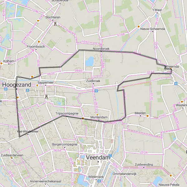 Miniatuurkaart van de fietsinspiratie "Muntendam - Hoogezand fietsroute" in Groningen, Netherlands. Gemaakt door de Tarmacs.app fietsrouteplanner