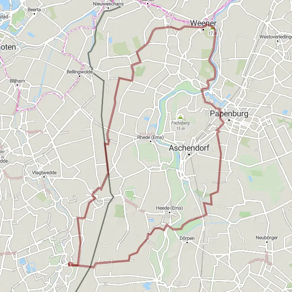 Map miniature of "Historical Gravel Trails" cycling inspiration in Groningen, Netherlands. Generated by Tarmacs.app cycling route planner