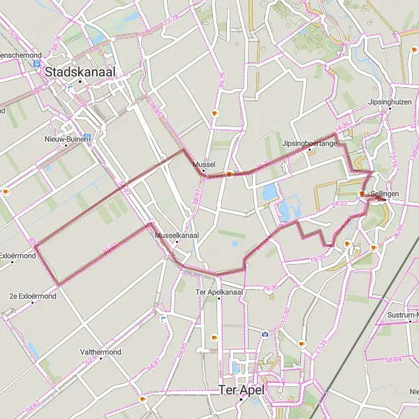 Map miniature of "Tranquil Gravel Escape" cycling inspiration in Groningen, Netherlands. Generated by Tarmacs.app cycling route planner